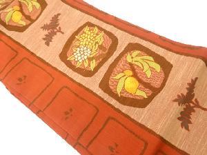 手織り紬草花に檸檬模様織出し名古屋帯